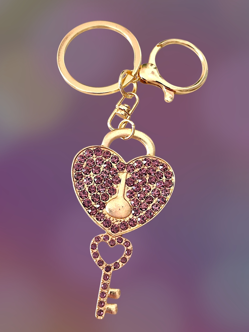 Gold & Purple Heart Key Bag Charm / Keychain
